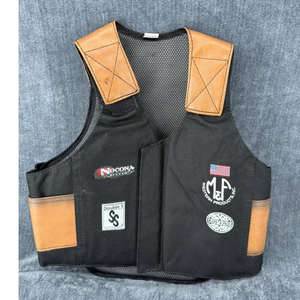 M&F Western Kids Rodeo Bull Rider Vest Large Black Nocona Cowboy Costume Adj